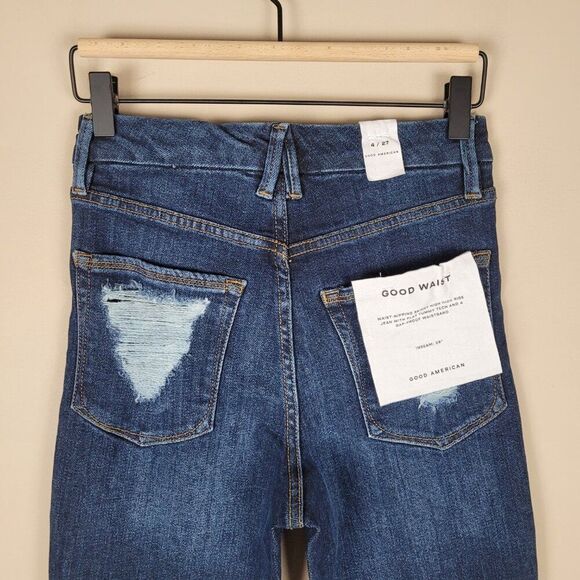 Good American Good Waist Skinny Jeans Chewed Back Pockets Blue Size 27 NWT - Picture 6 of 12